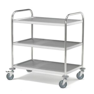 Stainless steel shelf trolley with 3 shelves and takes 100 kg,