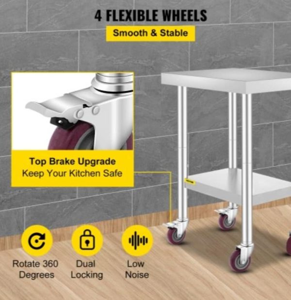 24" x 18" Stainless Steel Table Work Bench on lockable wheels. - Image 6