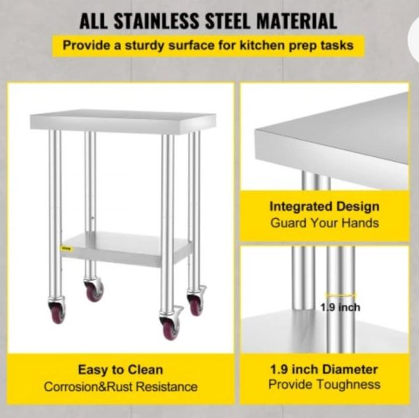 24" x 18" Stainless Steel Table Work Bench on lockable wheels. - Image 7