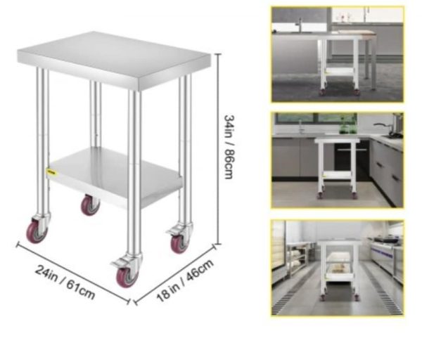 24" x 18" Stainless Steel Table Work Bench on lockable wheels. - Image 3
