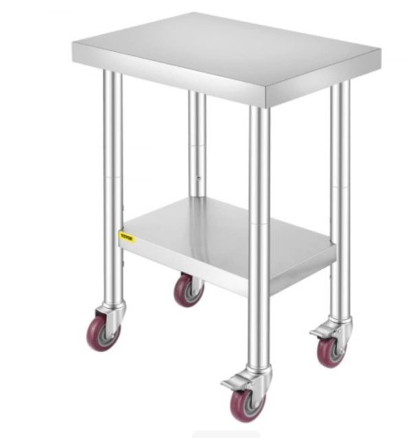 24" x 18" Stainless Steel Table Work Bench on lockable wheels.