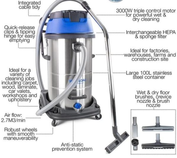 Our new 100 liter, 3000W Triple Motor 3-In-1 Wet And Dry HEPA Filtration Vacuum Cleaner. - Image 9