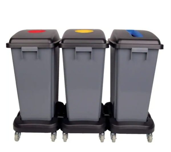 3 Environmentally sensitive recycle bins on Wheels.