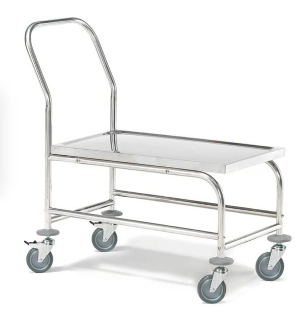 Our stainless steel platform trolley that takes a 100kg load.