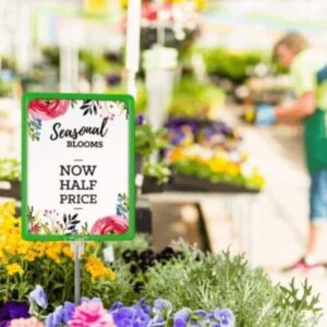 Freestanding showcard stand available in large & small sizes, ideal for Florists & Garden Centres.