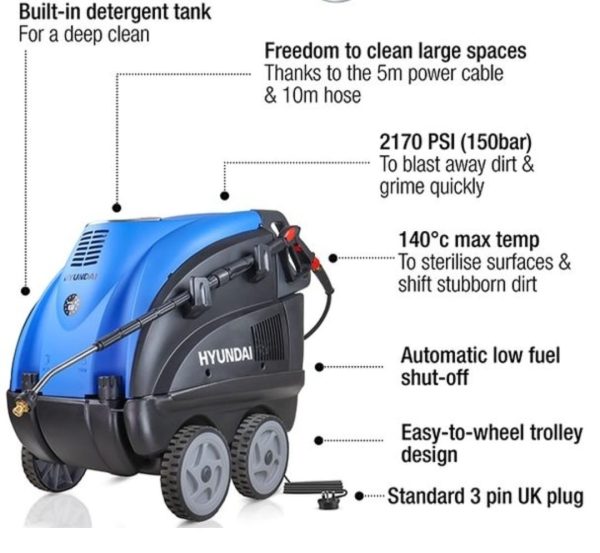 Hyundai 2170PSI Hot Pressure Washer 140°C 2.8kW - Image 3