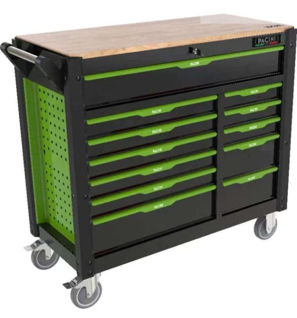 Pacini 12 Drawer Tool Chest On Strong Castor Wheels & Complete With Full Set Of Tools