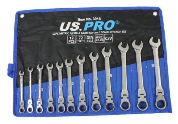 US.PRO 12 Piece Metric Flexible Gear Ratchet Combi Wrench Set. - Image 3
