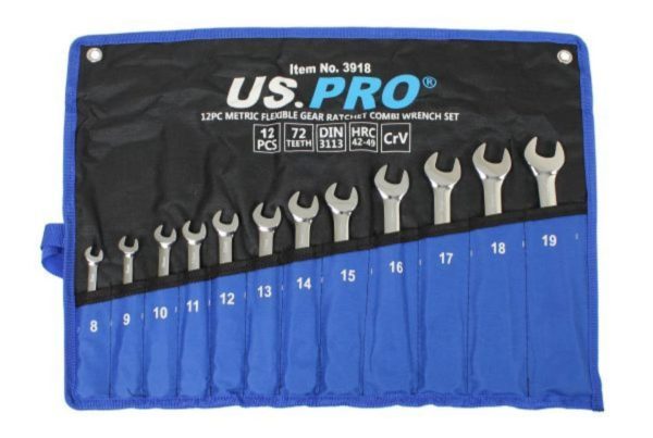 US.PRO 12 Piece Metric Flexible Gear Ratchet Combi Wrench Set. - Image 2