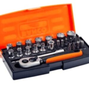 Bahco 25-Piece Metric 1/4 in Standard Socket/Bit Set with Ratchet, 6 point; Hex Bit; Phillips Bit; Torx Bit