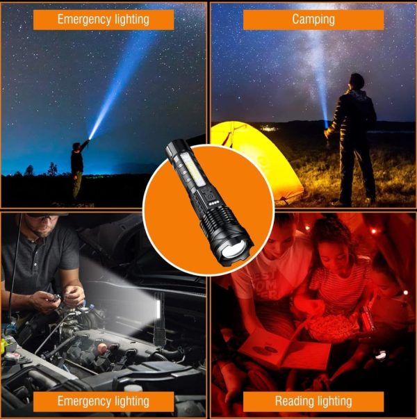 Our Military Grade super bright flashlight uses a super bright high power wick to dispel the darkness, with a maximum lumen value of 20,000 and a super long range of 500 meters. - Image 2