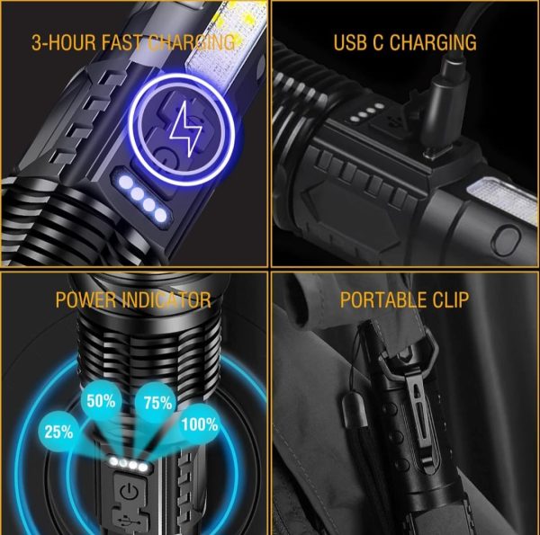 Our Military Grade super bright flashlight uses a super bright high power wick to dispel the darkness, with a maximum lumen value of 20,000 and a super long range of 500 meters. - Image 5