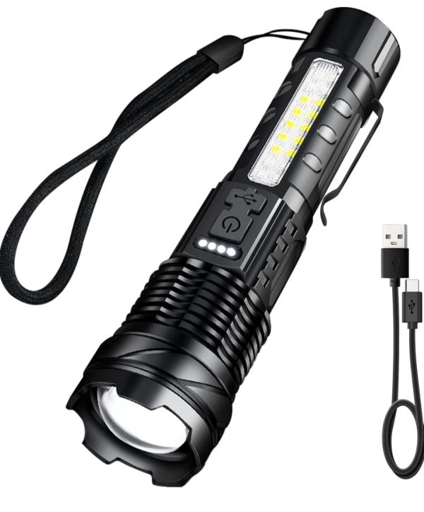 Our Military Grade super bright flashlight uses a super bright high power wick to dispel the darkness, with a maximum lumen value of 20,000 and a super long range of 500 meters.