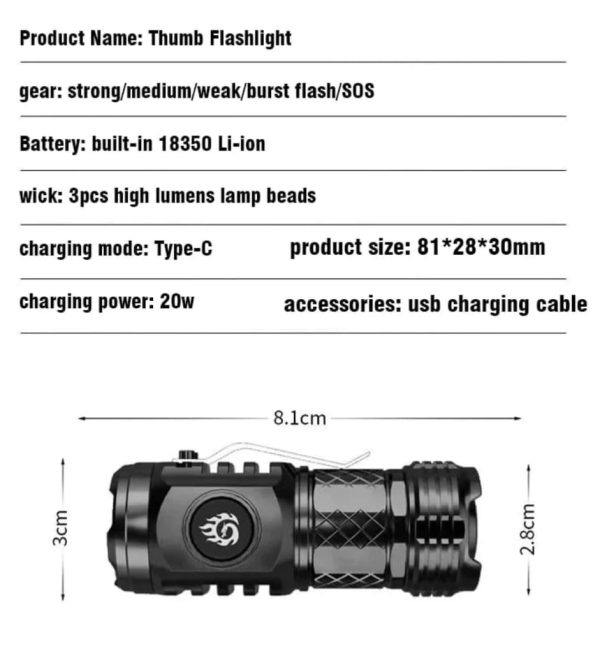 German Three-eyed Monster Rechargeable Flashlight with five lighting modes. - Image 5