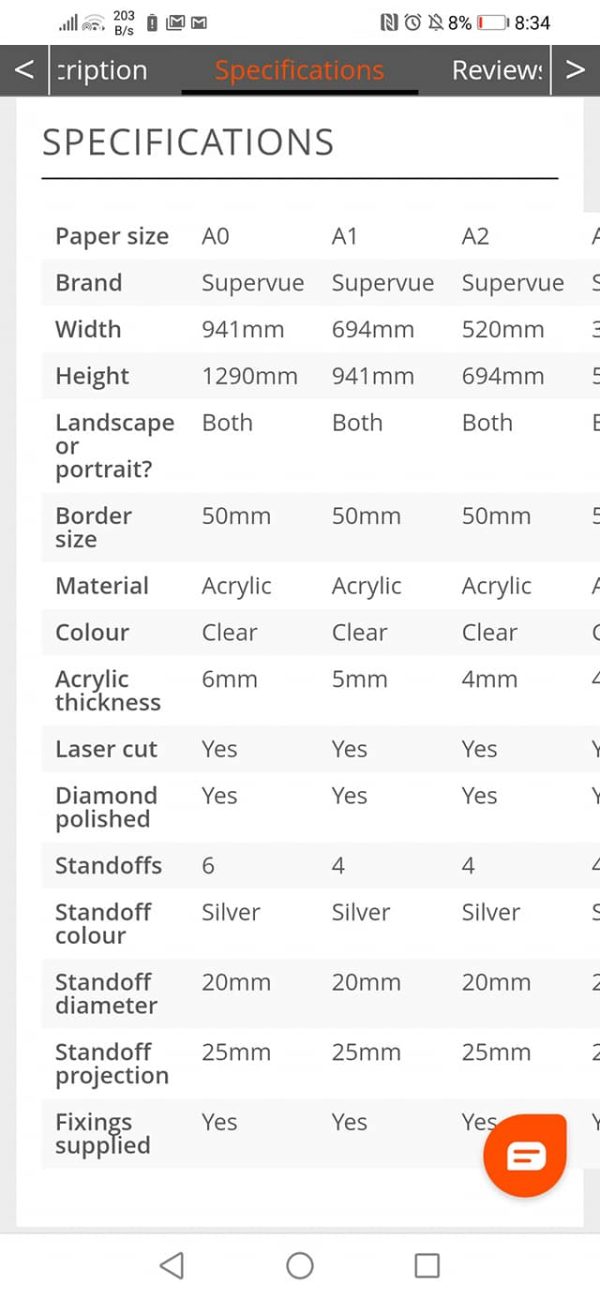 Supervue Acrylic Wall Mounted frame Kit available in 6 different sizes. A5 - A0 - Image 7