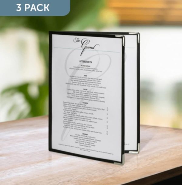 Set of 3 American style A4 Menu Holders with Clear Pockets - Image 9