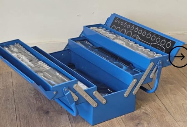 85 Piece Cantilever Metal Tool Box With Tools included – 1/4″ & 1/2″ Drive - Image 5