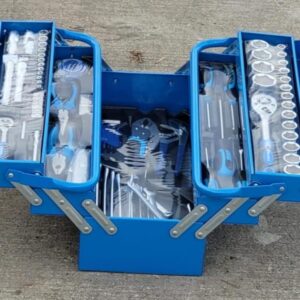85 Piece Cantilever Metal Tool Box With Tools included – 1/4″ & 1/2″ Drive