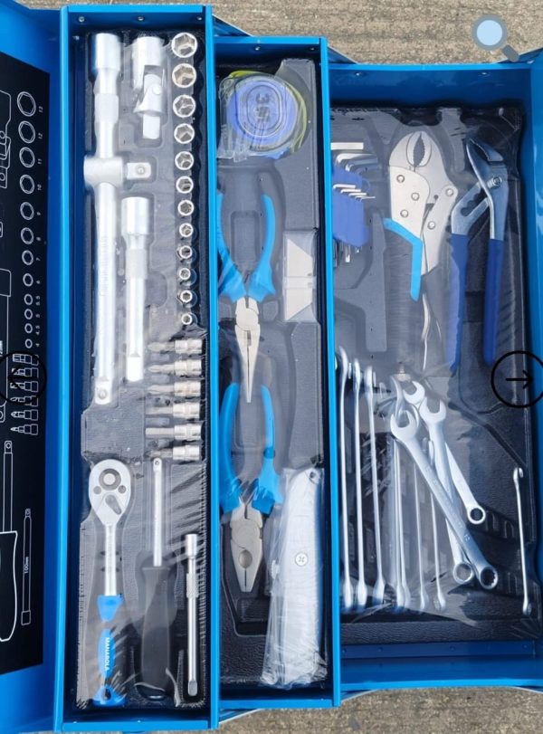 85 Piece Cantilever Metal Tool Box With Tools included – 1/4″ & 1/2″ Drive - Image 3