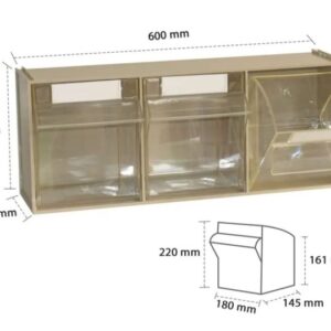 3 Storage Tilt Bins 600mm x 210mm x 242mm (3-Tilt Bins combined) W x D x H