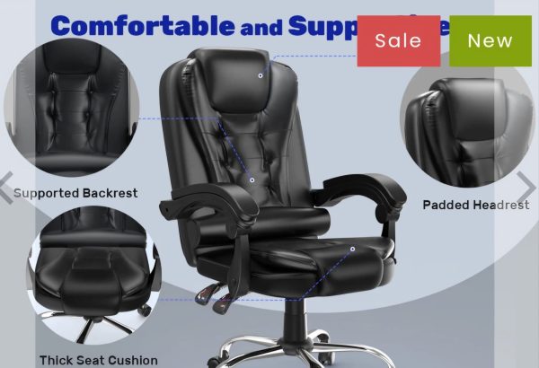 Ergonomic Executive Office Chair PU Leather High Back Computer Desk Chair with Reclining Tilt Function for Home & Office Working. - Image 3