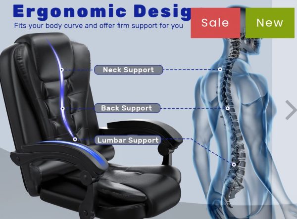 Ergonomic Executive Office Chair PU Leather High Back Computer Desk Chair with Reclining Tilt Function for Home & Office Working. - Image 7