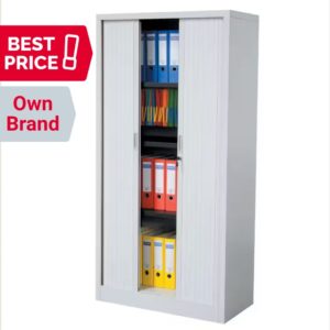 Tambour Cupboard Lockable with 4 Shelves Steel 1000 x 450 x 1980mm Finished in Grey