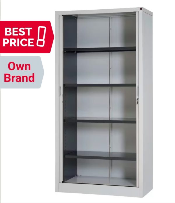 Tambour Cupboard Lockable with 4 Shelves Steel 1000 x 450 x 1980mm Finished in Grey - Image 3