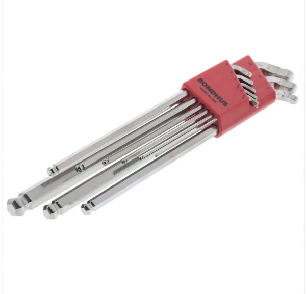 9 PIECE BONDHUS STUBBY DOUBLE BALL END L-WRENCH SET W/BRITEGUARD & LONG ARM. - Image 4