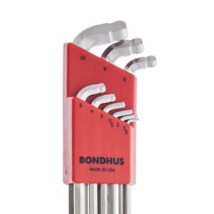 9 PIECE BONDHUS STUBBY DOUBLE BALL END L-WRENCH SET W/BRITEGUARD & LONG ARM.