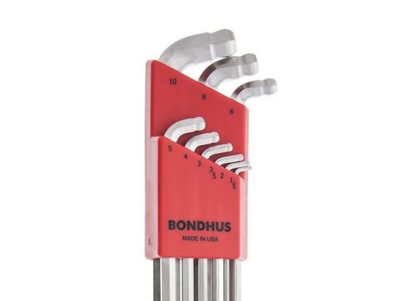 9 PIECE BONDHUS STUBBY DOUBLE BALL END L-WRENCH SET W/BRITEGUARD & LONG ARM.