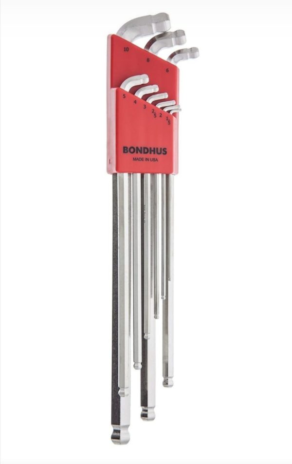 9 PIECE BONDHUS STUBBY DOUBLE BALL END L-WRENCH SET W/BRITEGUARD & LONG ARM. - Image 5