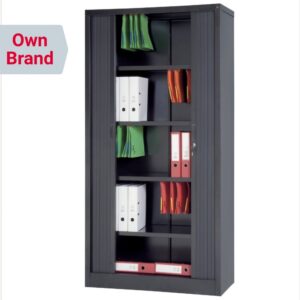 Tambour Cupboard Lockable with 4 Shelves Steel 1000mm x 450mm x 1980mm in Black