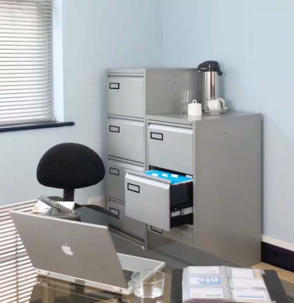 Bisley Steel Filing Cabinet with 4 Lockable Drawers 470mm x 622mm x 1312mm in Grey - Image 3