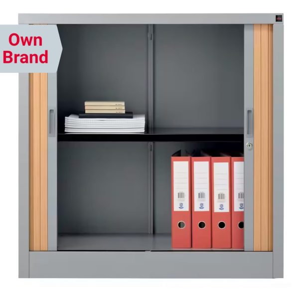 Lockable Cupboard with Steel Shelf & Tambour Doors 1000 x 1000 x 450 mm (H x W x D) - Image 2