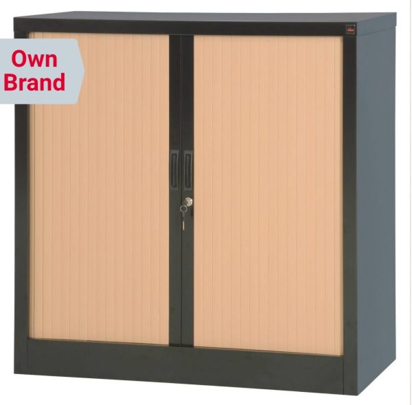 Lockable Cupboard with Steel Shelf & Tambour Doors 1000 x 1000 x 450 mm (H x W x D) - Image 4