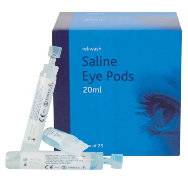 Reliance Medical Saline Eyewash Pods Plastic Transparent 20 ml Pack of 25