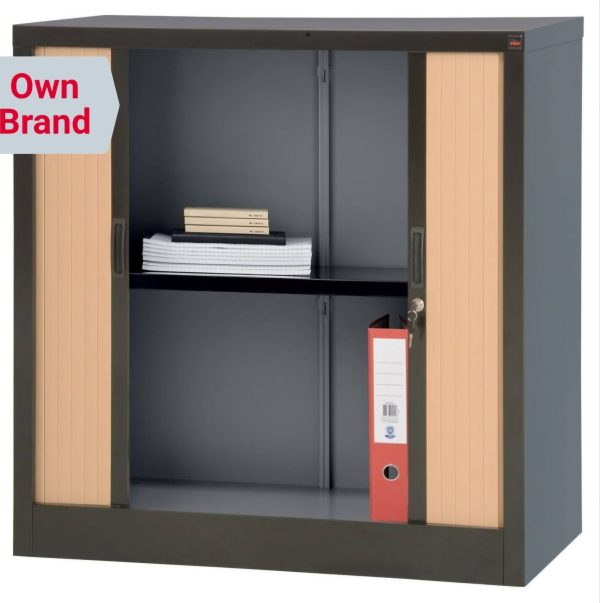 Lockable Cupboard with Steel Shelf & Tambour Doors 1000 x 1000 x 450 mm (H x W x D) - Image 3