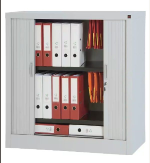 Lockable Cupboard with Steel Shelf & Tambour Doors 1000 x 1000 x 450 mm (H x W x D) - Image 5