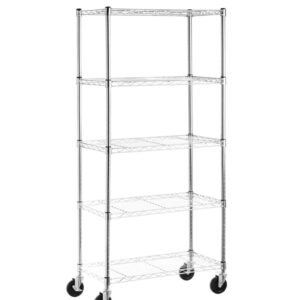 5 Tier Shelving Unit in Chrome Wire with Wheels