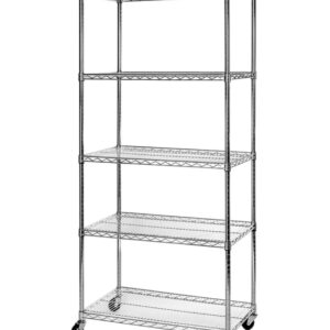 5 Tier Shelving Unit in Chrome Wire with Wheels 1250kg