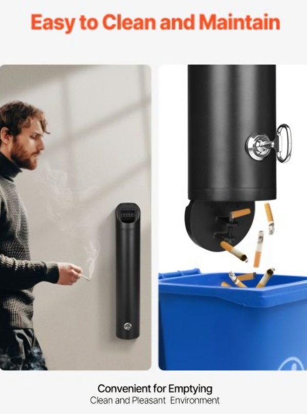 Cigarette Butt Receptacle Stainless Steel Wall Mounted Disposal in Black. - Image 3