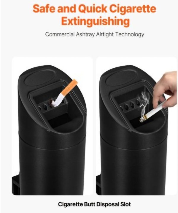 Cigarette Butt Receptacle Stainless Steel Wall Mounted Disposal in Black. - Image 2