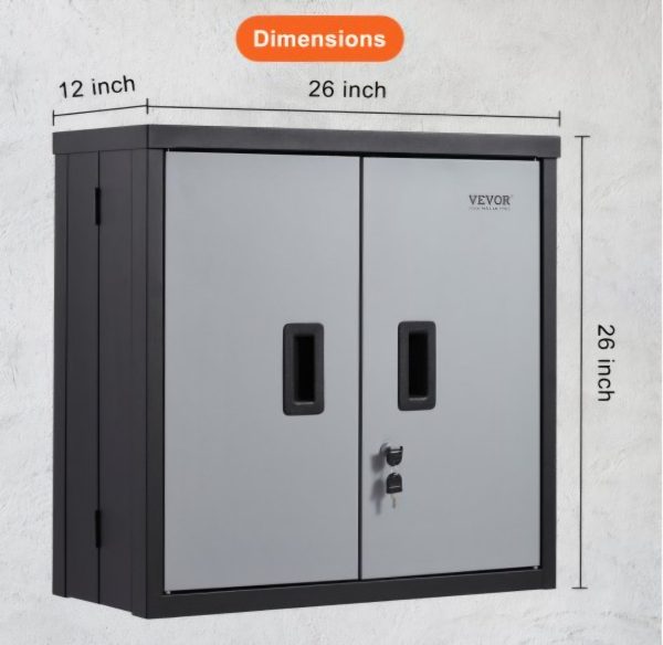Wall Mounted Cabinet, Metal 26" takes 240 LBS Loading Capacity Adjustable Shelf Magnetic Door File for Warehouse in Black - Image 3