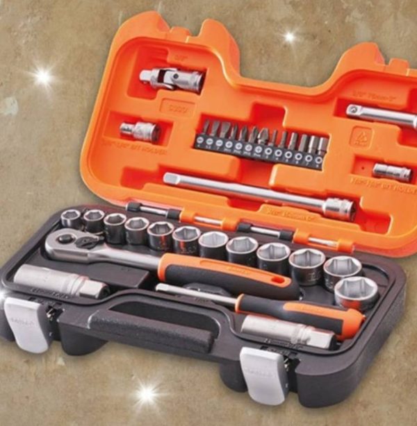 Bahco 34-Piece Imperial 1/4" 3/8" Standard Socket/Bit Set with Ratchet, 6 point; Hex Bit; Phillips Bit; Slotted Bit. - Image 3
