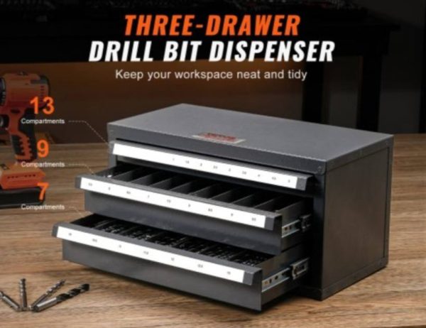 3 Drawer Drill Bit Dispenser for Drill Bit Storage.