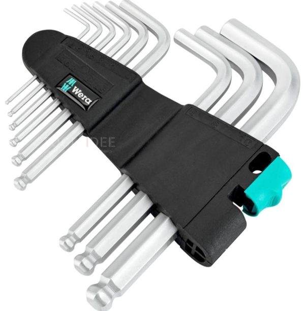 Wera Stubby 9 Piece Angle hexagon Allen key set 1.5-10mm with short ball head - Image 5