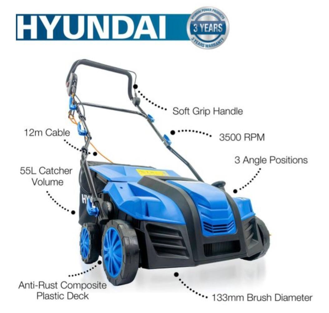 Hyundai 2000W 16” / 40cm Artificial Grass Sweeper, Multi-Use Brush & 55 Litre Collection Bag. - Image 5