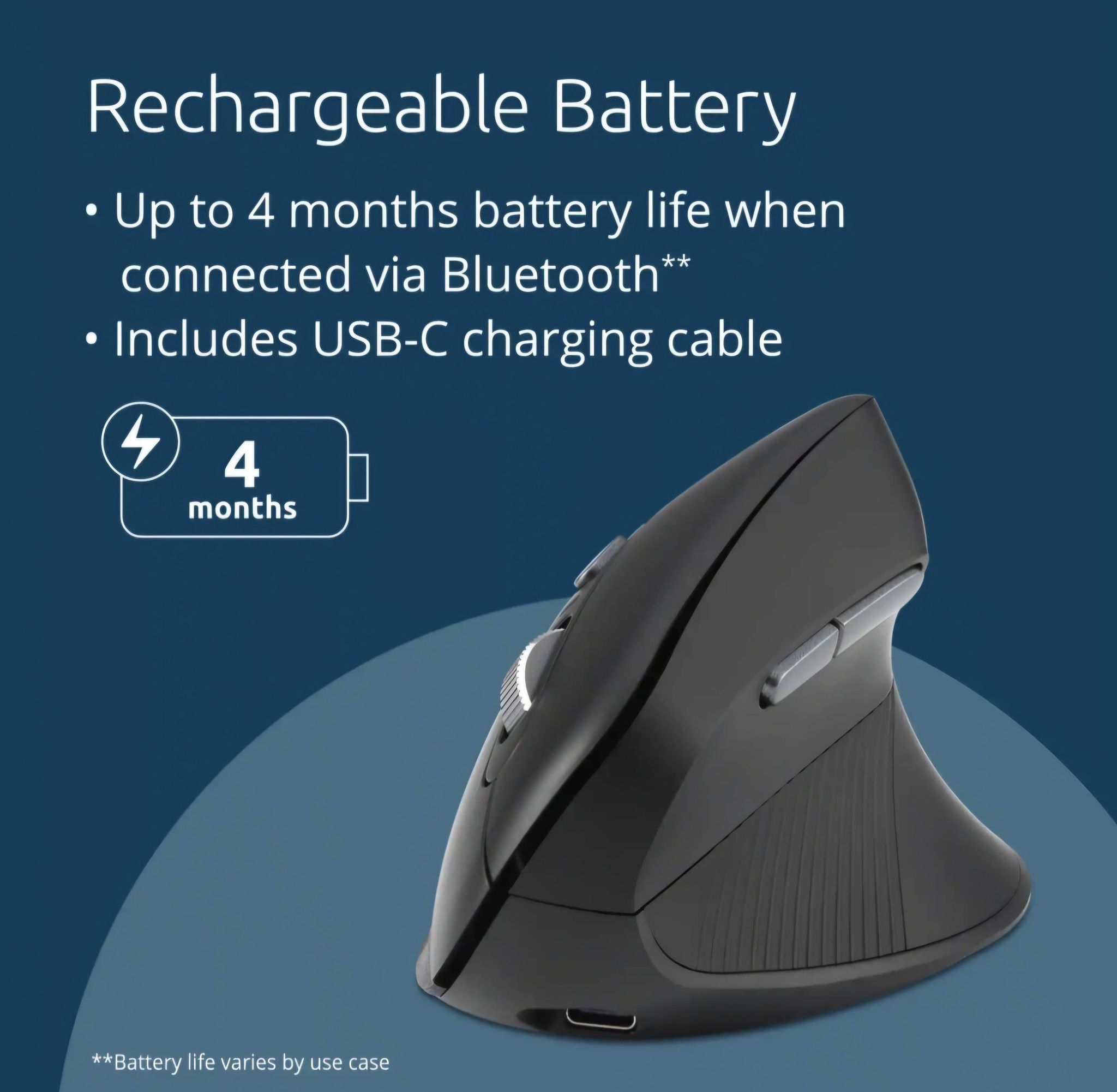 Kensington EQ Pro Fit Ergo MY630 Wireless Rechargeable Vertical Mouse K72482WW Optical For Right-Handed Users Bluetooth/USB-A Nano Receiver Black - Image 4