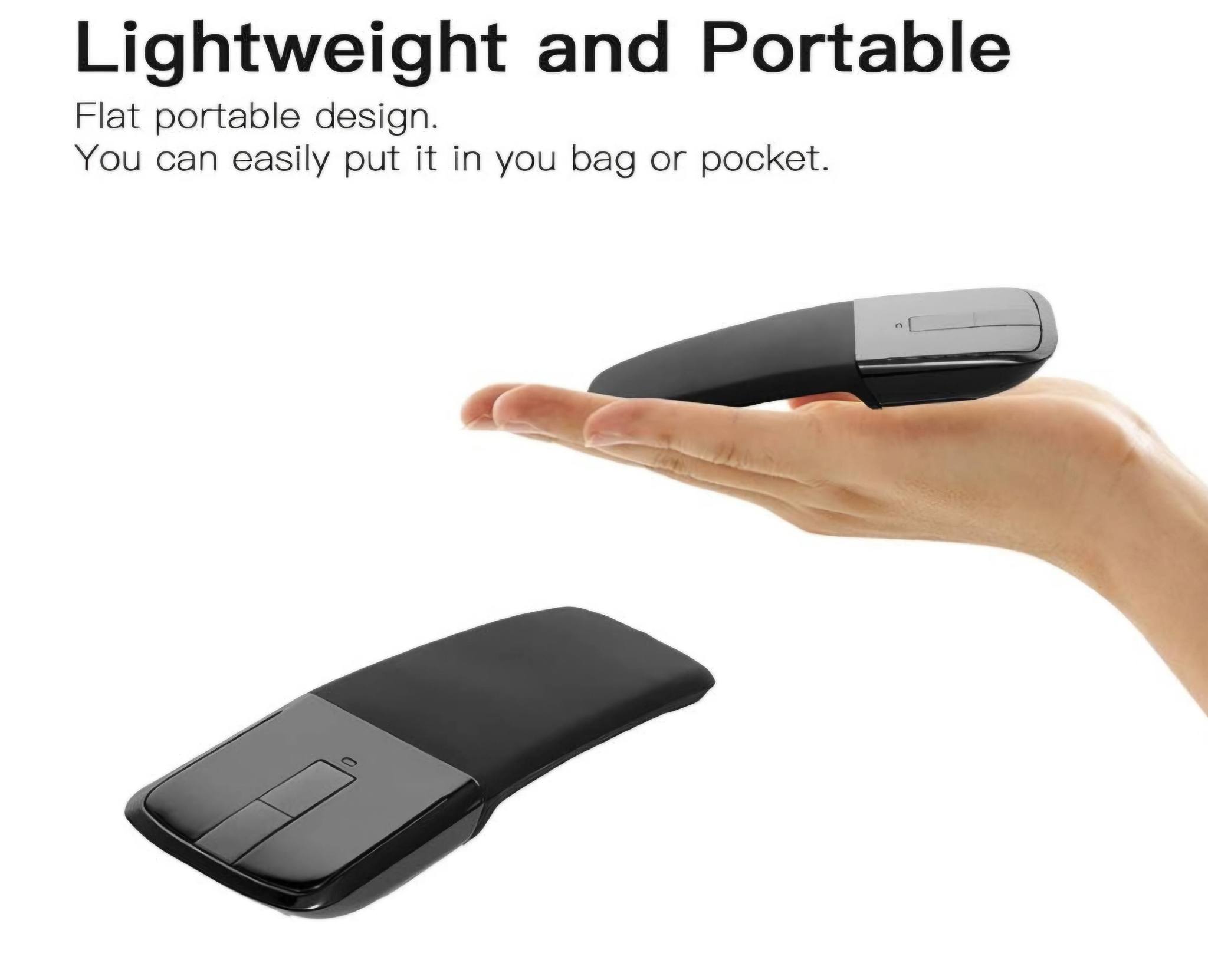 Foldable Arc Wireless Mouse, Silent Travel Mouse Rechargeable with Touch Control, USB Optical Computer Mice for PC Laptop, Plug and Play - Image 6